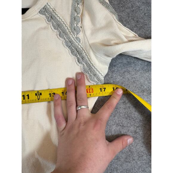 Free People Cardigan Sweater Womens Large Cream Open Front Ribbed Knit Boho - Picture 2 of 7